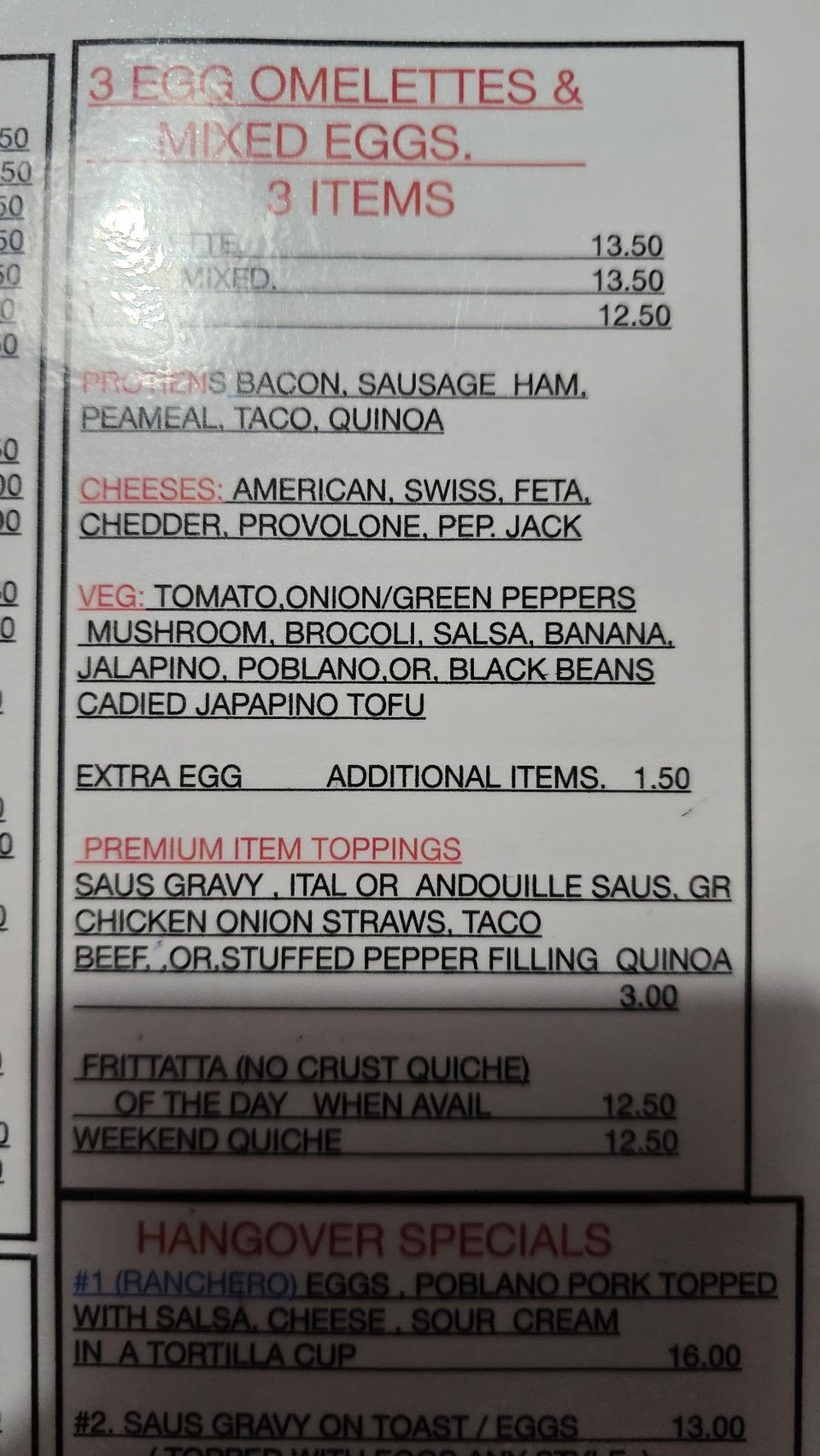 Simple menu layout with daily specials listed.